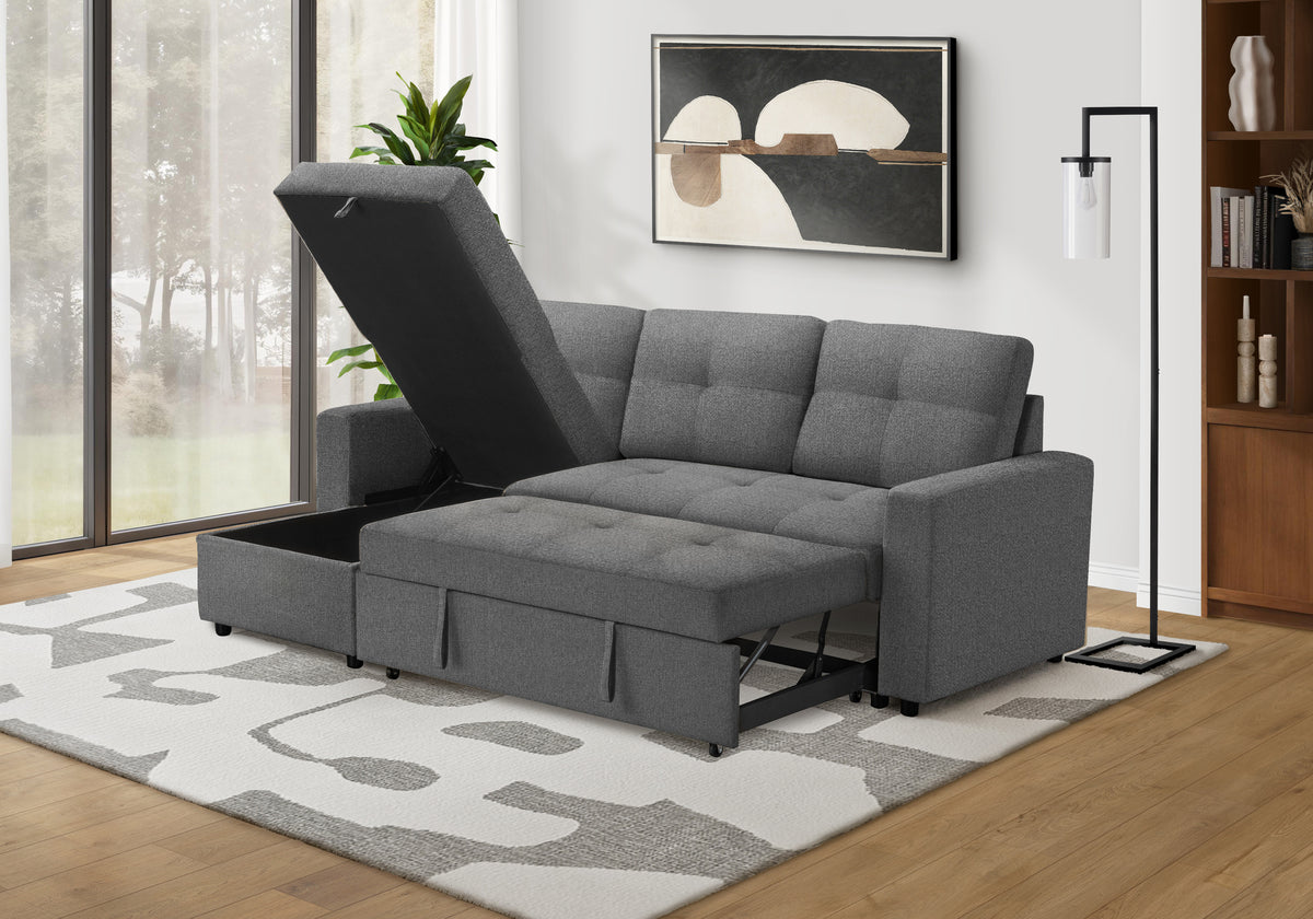 Verona Storage Lounger Grey Fabric Sleeper Sofa | Ortholuxe Home - Photo 4