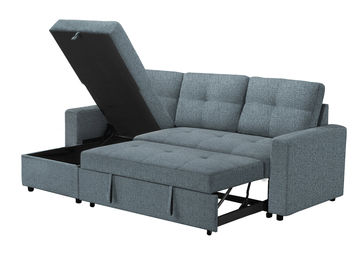 Verona Storage Lounger Blue Fabric Sleeper Sofa | Ortholuxe Home - Photo 12