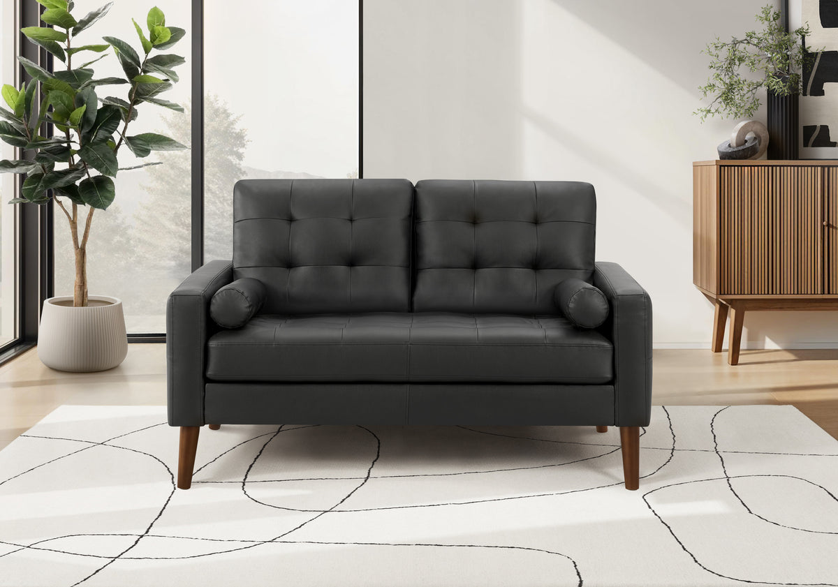 Elara Black PU Love Seat with 2 Pillows | Ortholuxe Home