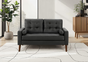Elara Black PU Love Seat with 2 Pillows | Ortholuxe Home