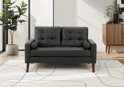 Elara Black PU Love Seat with 2 Pillows | Ortholuxe Home
