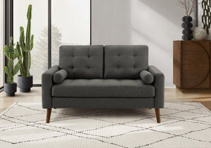 Arden Dark Grey Fabric Love Seat with 2 Pillows | Ortholuxe Home
