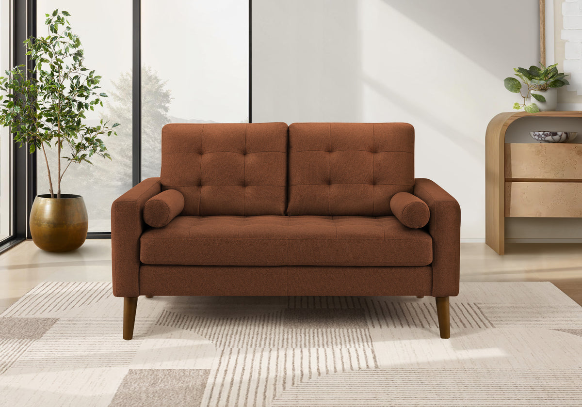 Arden Rust Fabric Love Seat with 2 Pillows | Ortholuxe Home