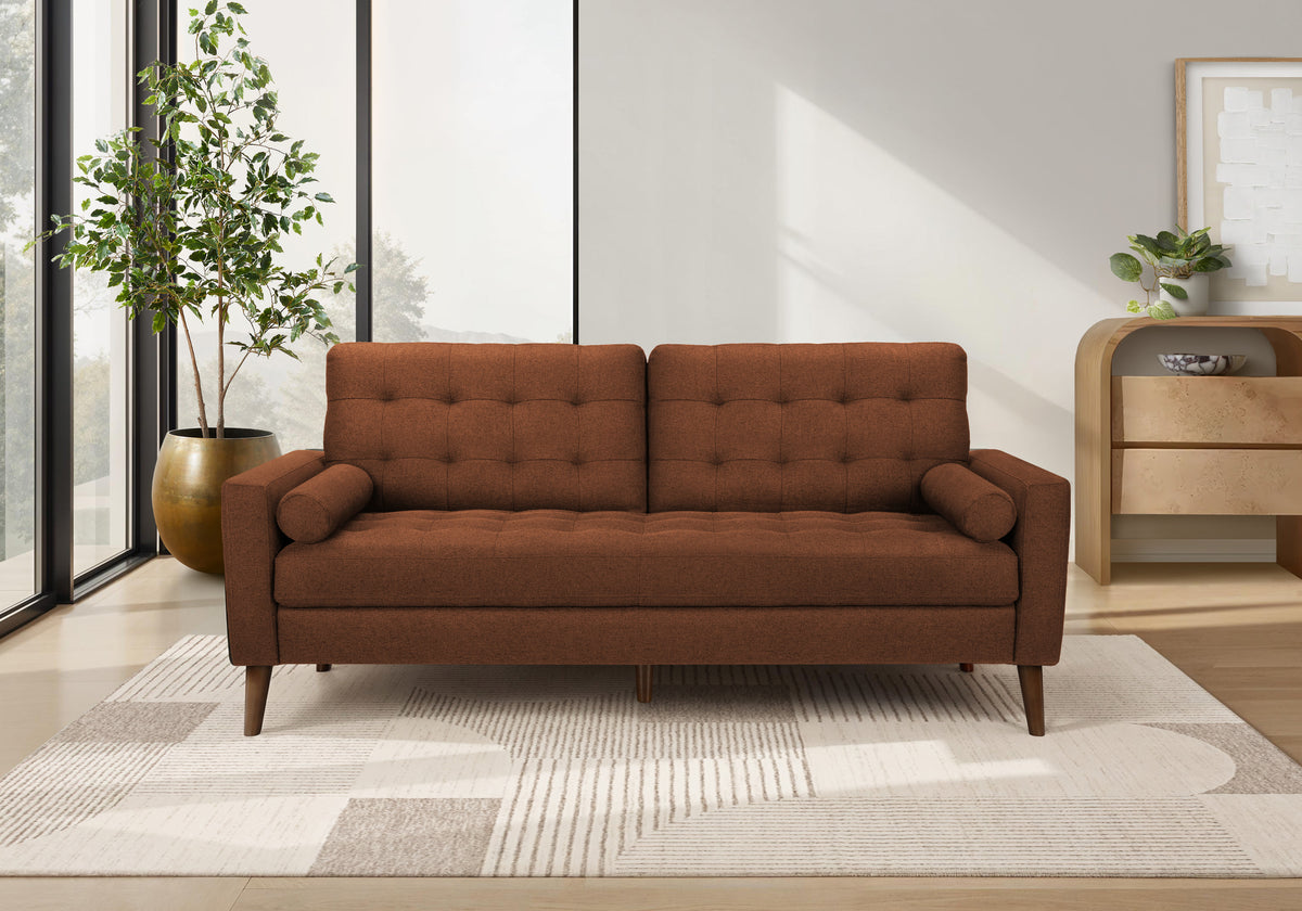 Celeste Rust Fabric Sofa with 2 Pillows | Ortholuxe Home