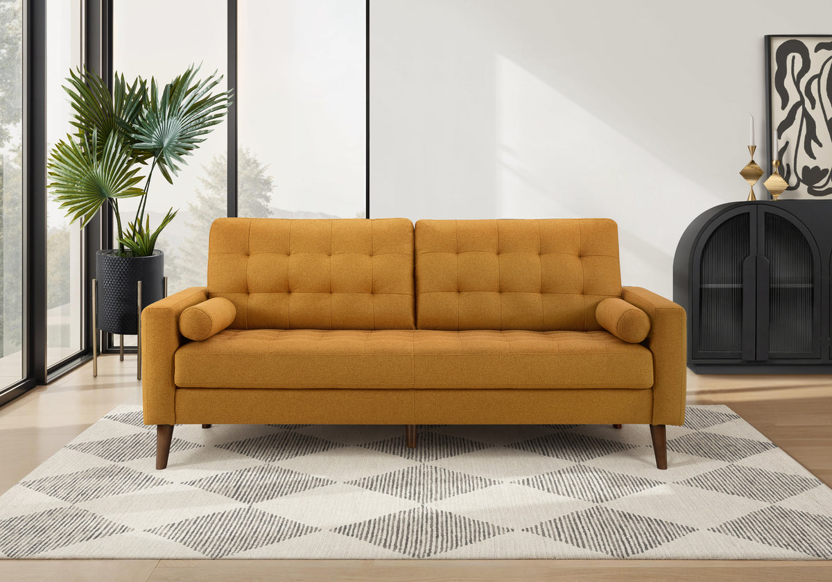 Celeste Orange Fabric Sofa with 2 Pillows | Ortholuxe Home