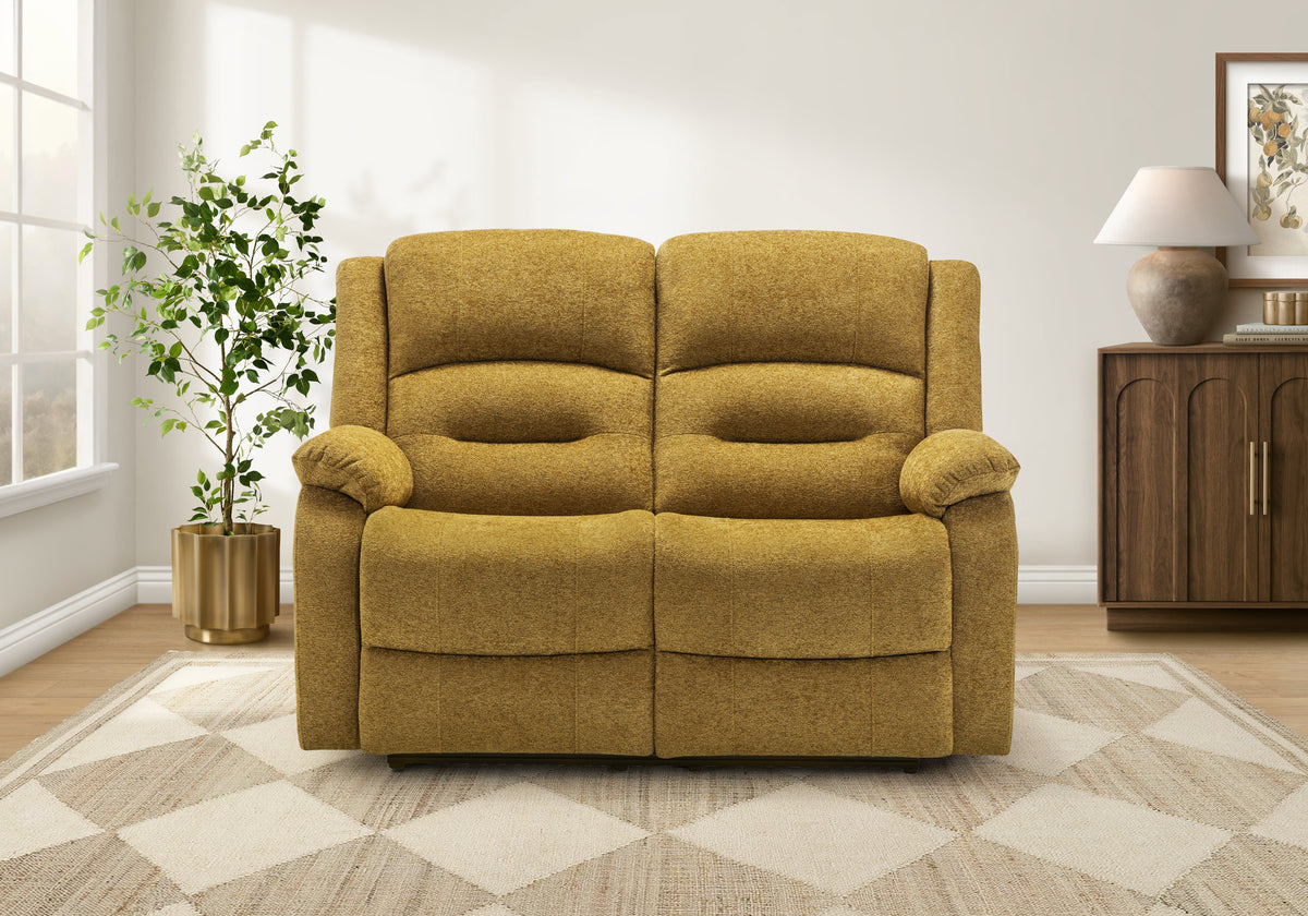 Sorrento Gold Fabric Sky Reclining Love Seat | Ortholuxe Home