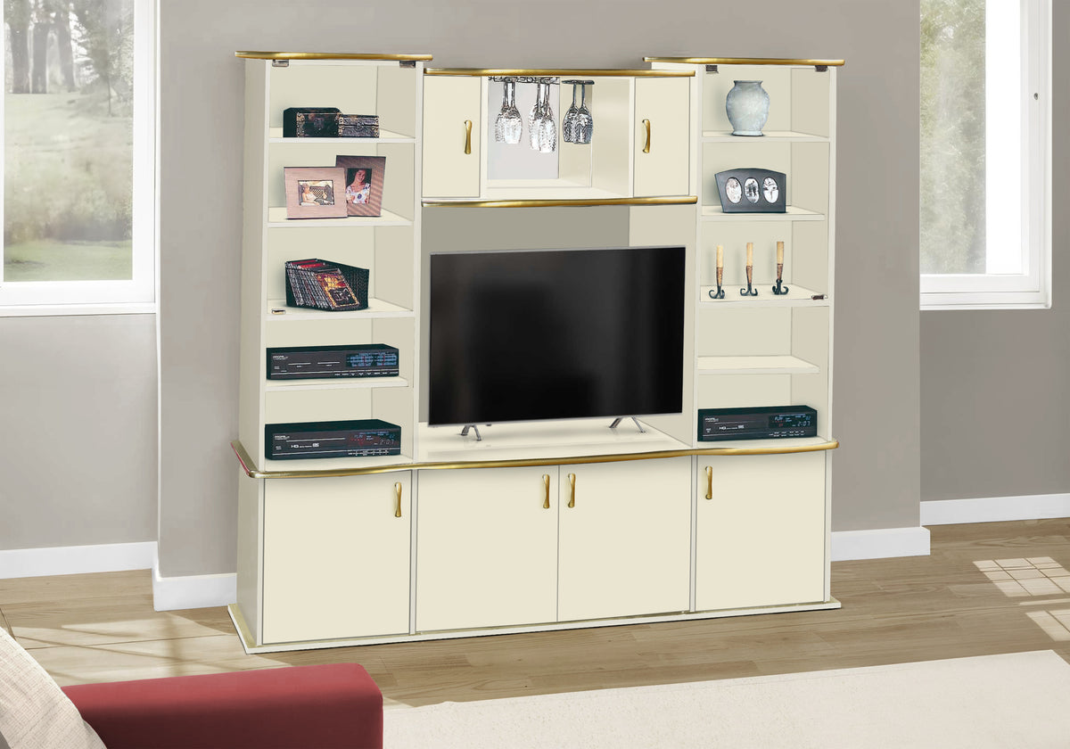 Hayes Champagne & Brass Wall Unit TV Stand | Ortholuxe Home