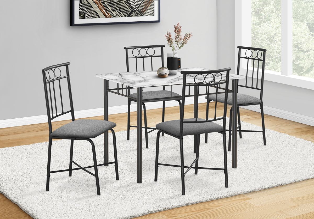 Nolan White Marble & Black Metal Dining Set (Set of 5) | Ortholuxe Home