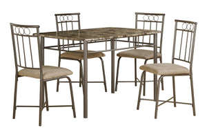 Olympia Espresso Marble & Bronze Metal Dining Set (Set of 5) | Ortholuxe Home - Photo 2