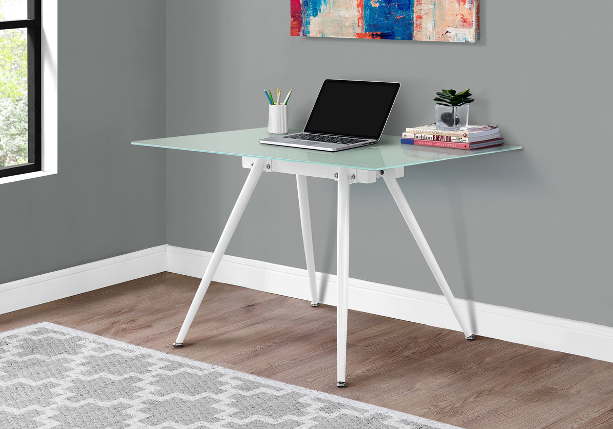 Parisa White & 8mm Tempered Glass Computer Desk | Ortholuxe Home