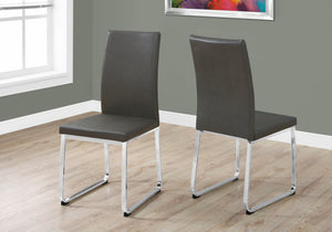 Vesper Grey Leather-Look & Chrome Dining Chair (Set of 2) | Ortholuxe Home