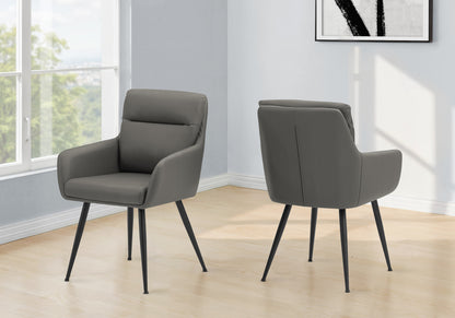 Astor Grey Leather-Look & Black Metal Dining Chair (Set of 2) | Ortholuxe Home