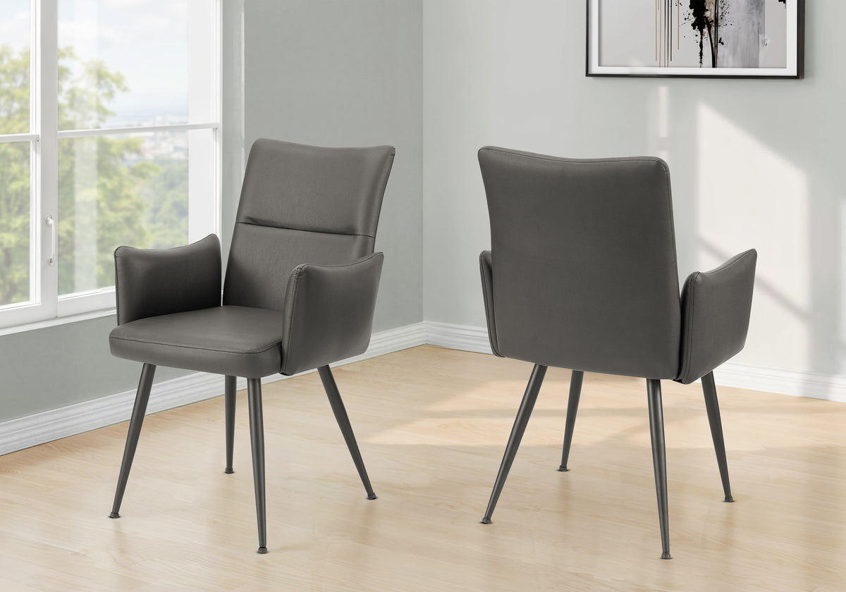 Beaumont Grey Leather-Look & Black Metal Dining Chair (Set of 2) | Ortholuxe Home