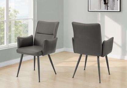 Beaumont Grey Leather-Look & Black Metal Dining Chair (Set of 2) | Ortholuxe Home