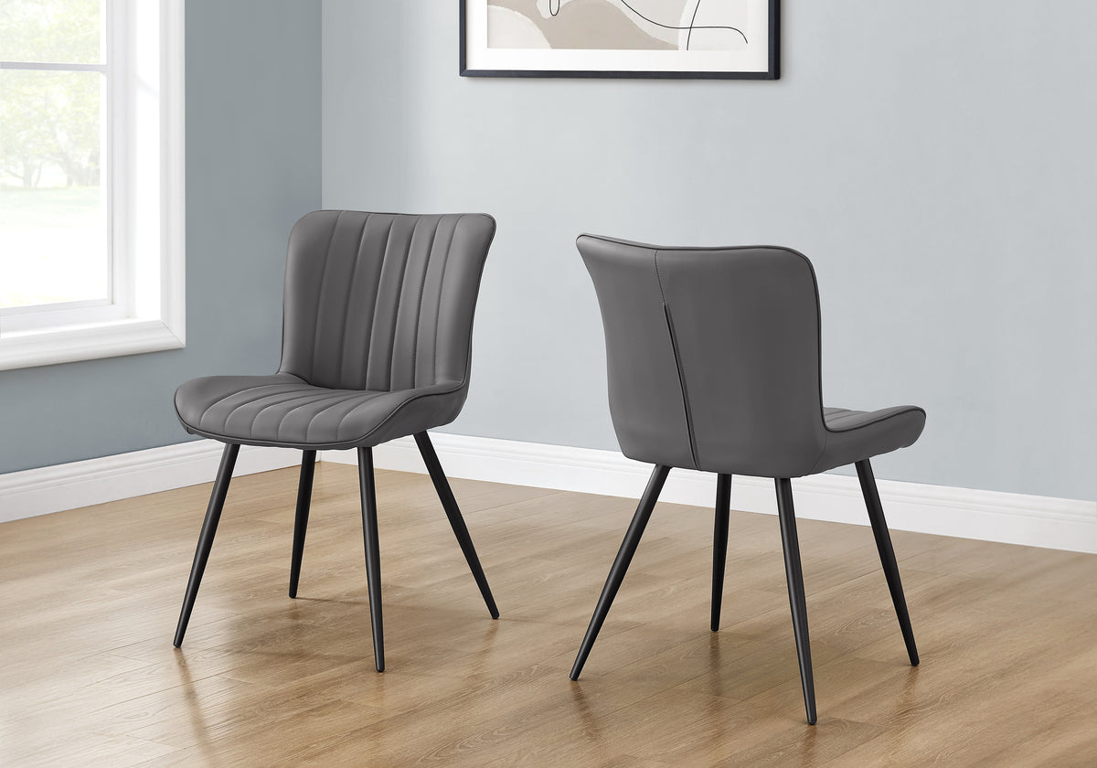 Carmel Grey Leather-Look & Black Metal Dining Chair (Set of 2) | Ortholuxe Home