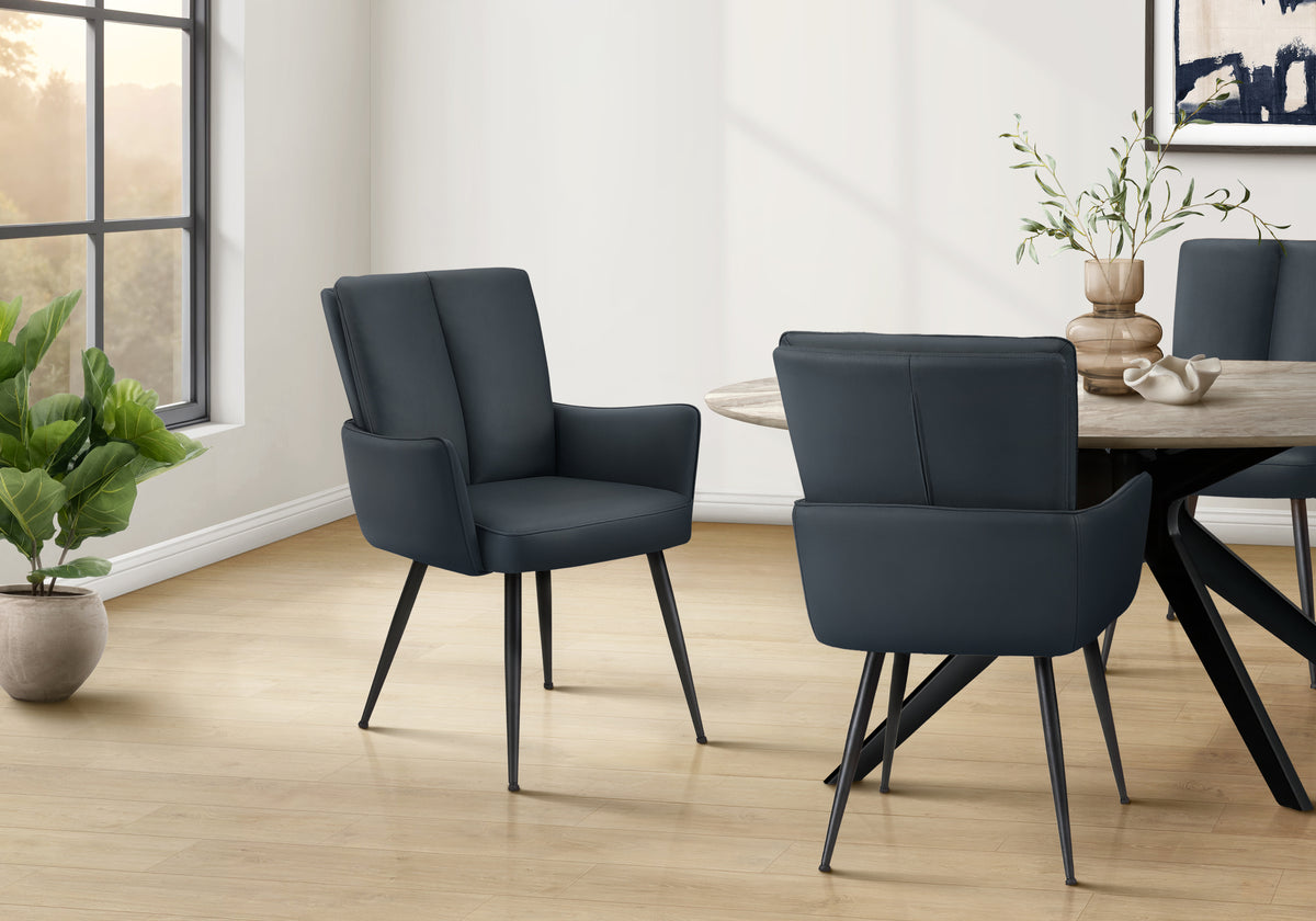 Dorian Blue Leather-Look & Black Metal Dining Chair (Set of 2) | Ortholuxe Home