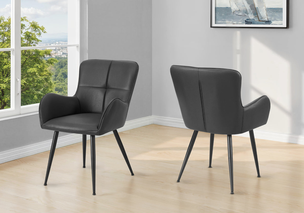 Emory Black Leather-Look & Black Metal Dining Chair (Set of 2) | Ortholuxe Home