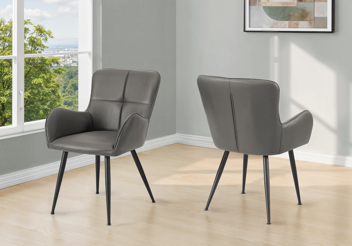 Emory Grey Leather-Look & Black Metal Dining Chair (Set of 2) | Ortholuxe Home