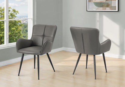 Emory Grey Leather-Look & Black Metal Dining Chair (Set of 2) | Ortholuxe Home