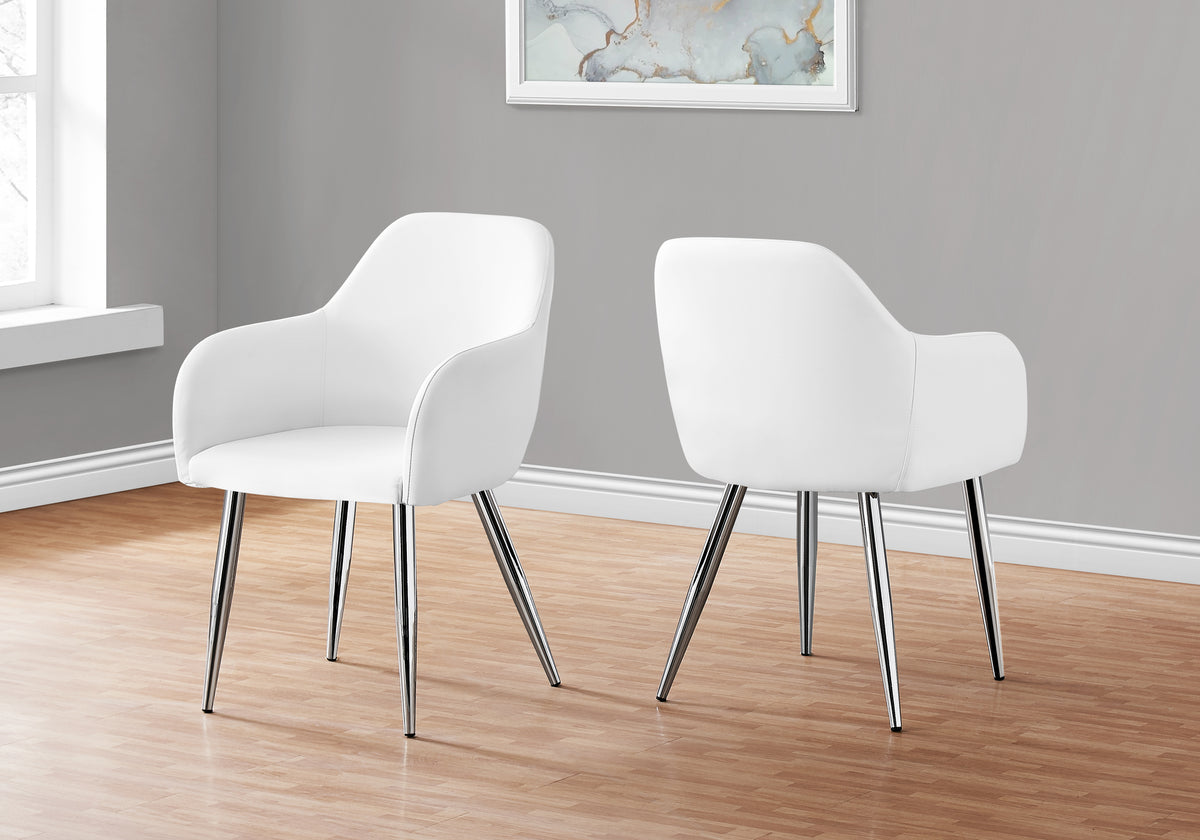 Hollis White Leather-Look & Chrome Dining Chair (Set of 2) | Ortholuxe Home