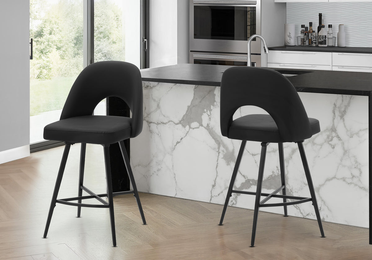 Nara Black PU Barstool (Set of 2) | Ortholuxe Home