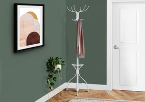 Helena White Metal Coat Rack with An Umbrella Holder | Ortholuxe Home