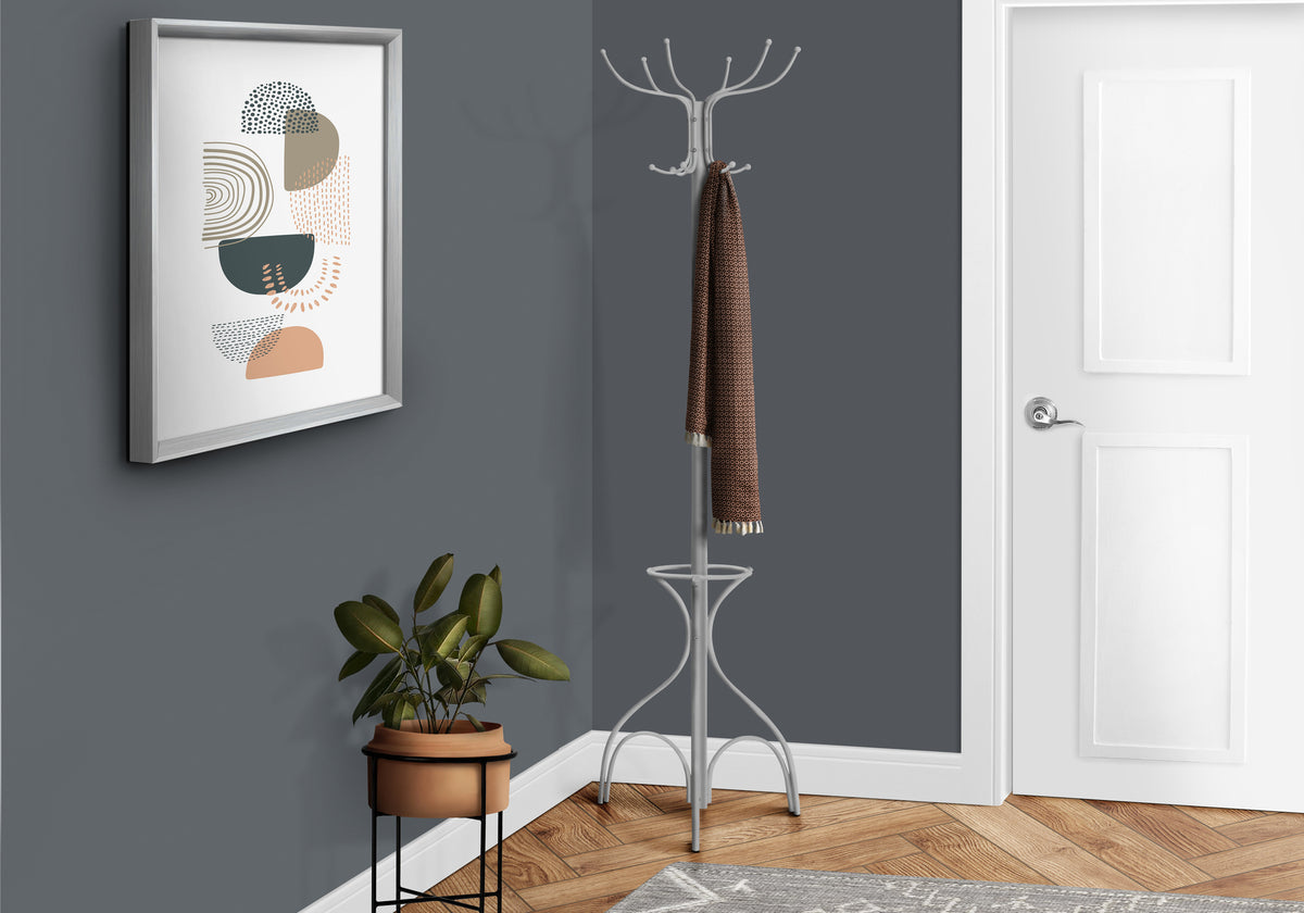 Helena Silver Metal Coat Rack with An Umbrella Holder | Ortholuxe Home