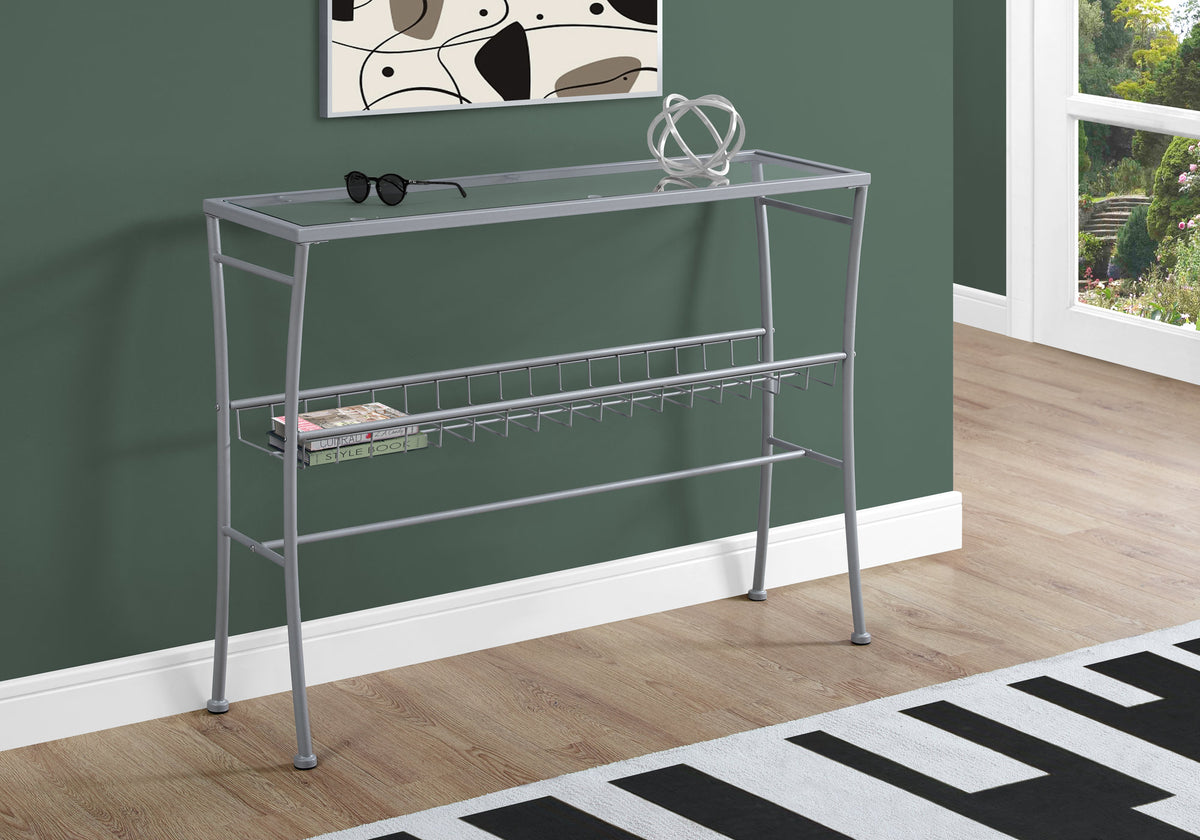 Olivia Silver & Tempered Glass Hall Console | Ortholuxe Home