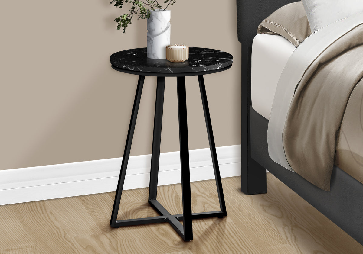 Vera Black Marble & Black Metal Accent Table | Ortholuxe Home - Photo 2