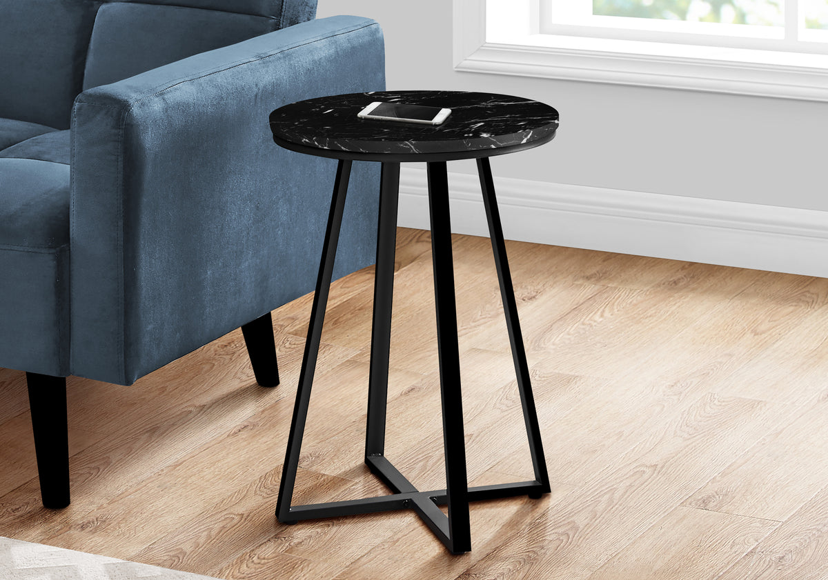 Vera Black Marble & Black Metal Accent Table | Ortholuxe Home