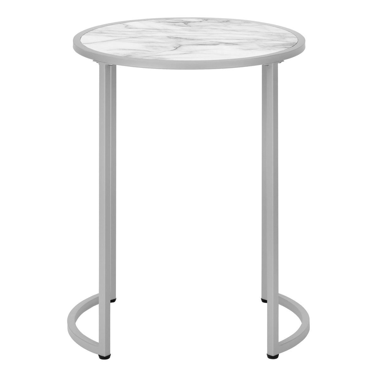 Yvette White Marble-Look & Silver Metal Accent Table | Ortholuxe Home - Photo 5