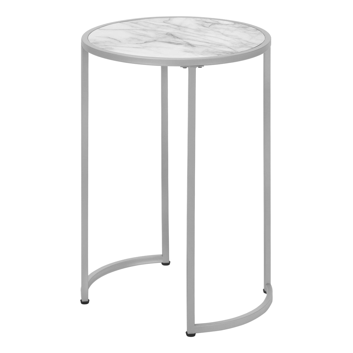 Yvette White Marble-Look & Silver Metal Accent Table | Ortholuxe Home - Photo 6