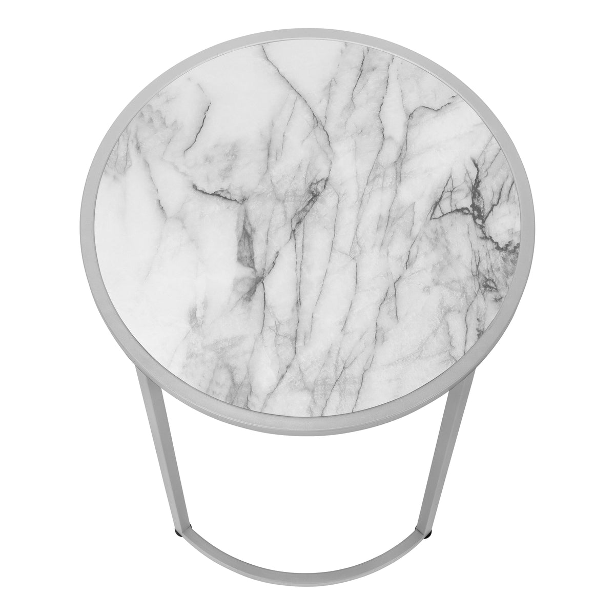 Yvette White Marble-Look & Silver Metal Accent Table | Ortholuxe Home - Photo 7