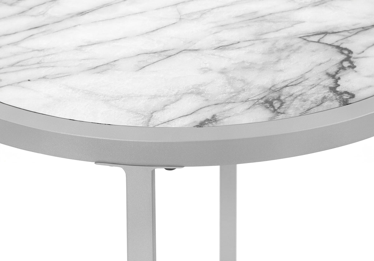 Yvette White Marble-Look & Silver Metal Accent Table | Ortholuxe Home - Photo 8