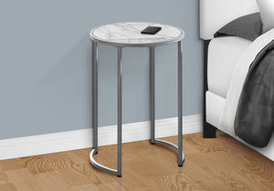 Yvette White Marble-Look & Silver Metal Accent Table | Ortholuxe Home - Photo 2