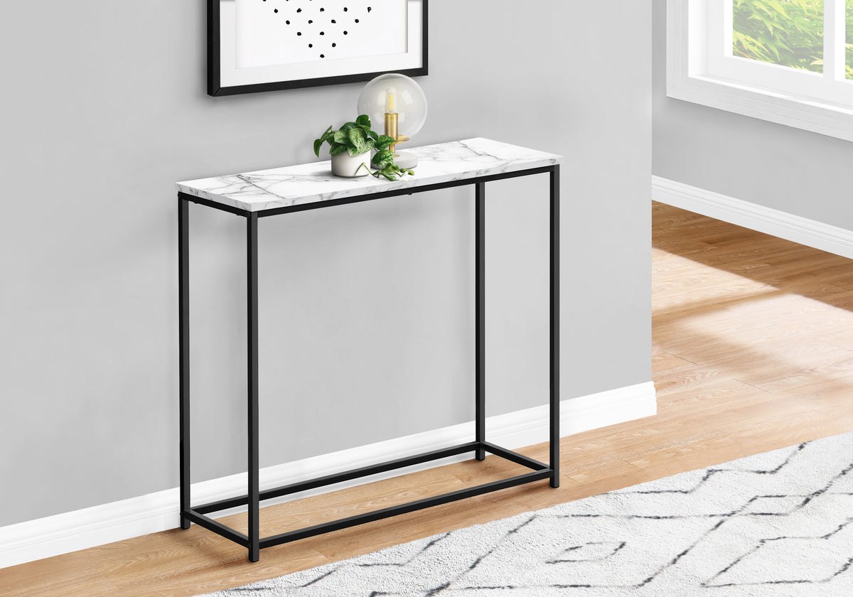 Drake White Marble & Black Metal Console | Ortholuxe Home