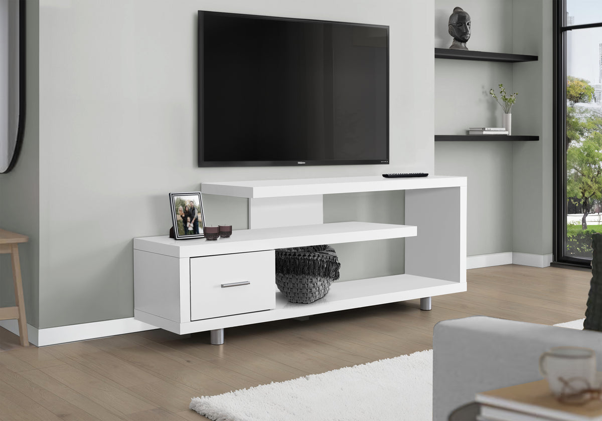 Otto White TV Stand with 1 Drawer | Ortholuxe Home