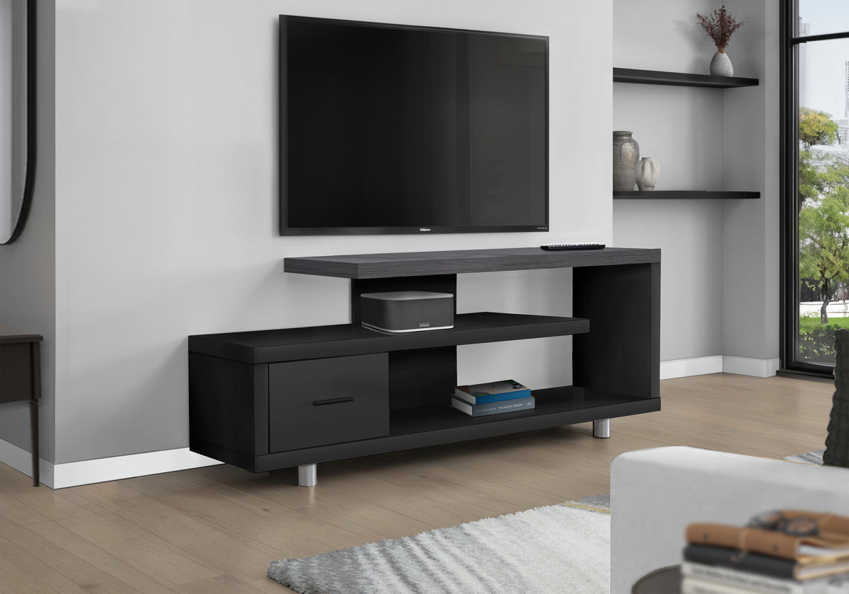 Otto Black TV Stand with 1 Drawer | Ortholuxe Home