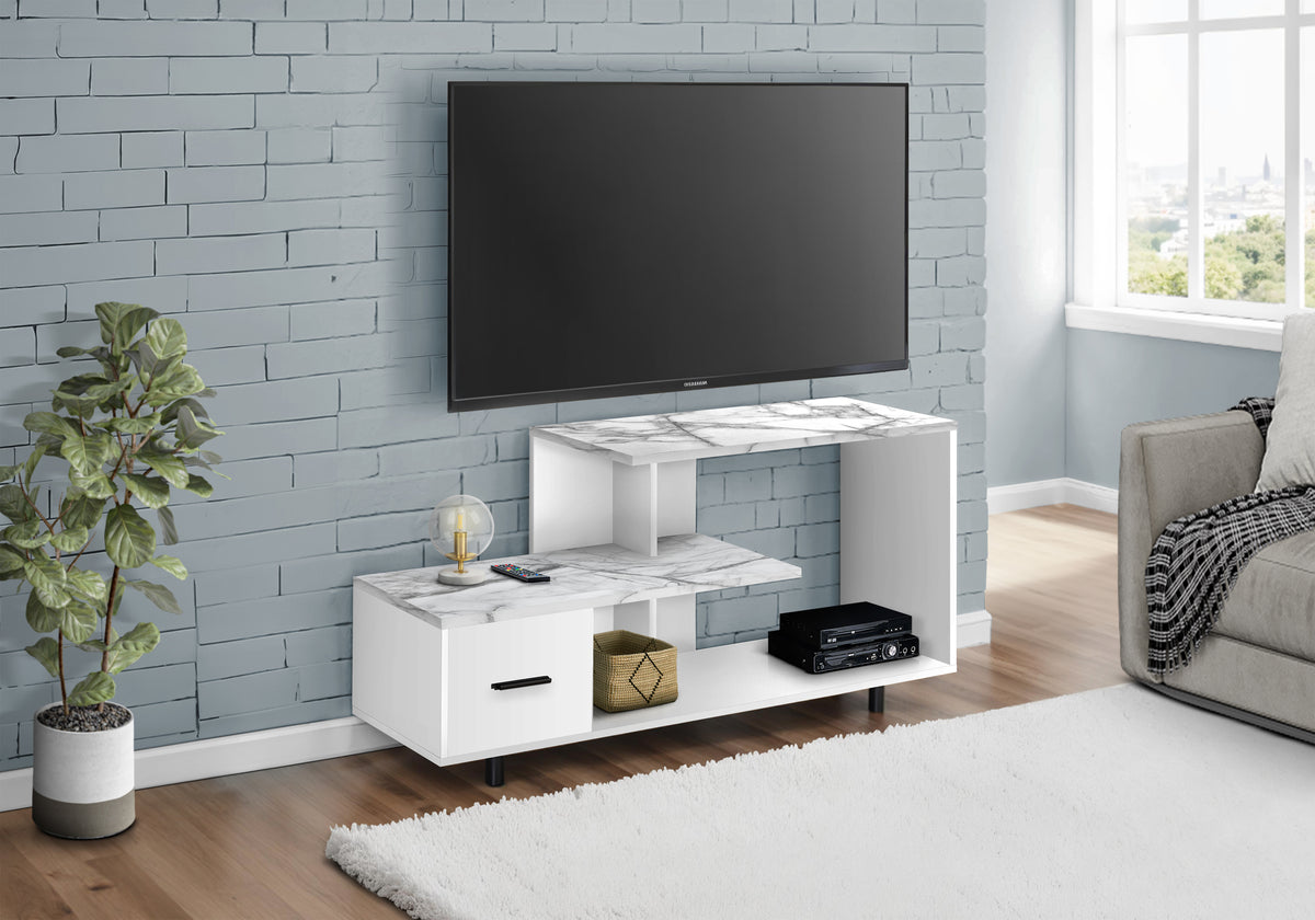 Pablo White Marble TV Stand | Ortholuxe Home