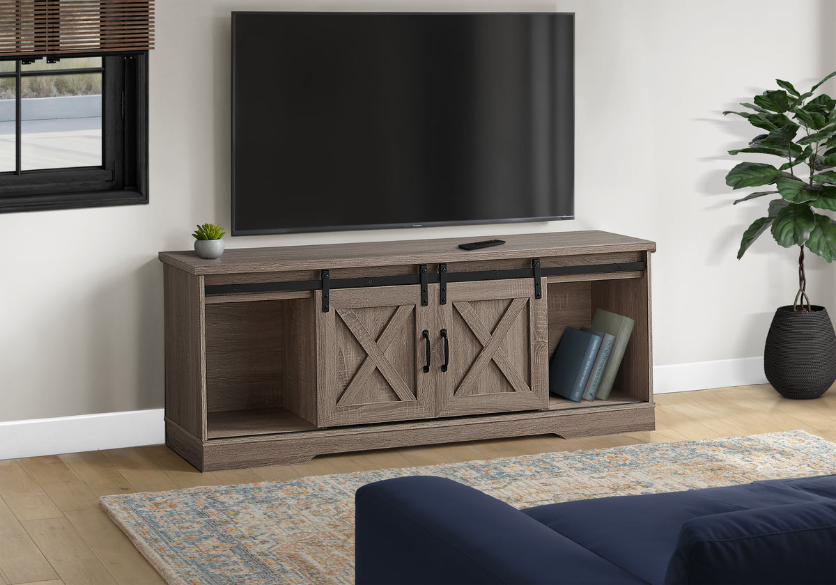 Wolfe Dark Taupe TV Stand with 2 Sliding Doors | Ortholuxe Home