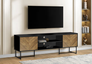Alder Black & Metal TV Stand with 2 Wood-Look Doors | Ortholuxe Home