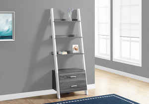 Alder Grey-White Ladder Bookcase with 2 Storage Drawer | Ortholuxe Home - Photo 2