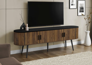 Hazel Black TV Stand with 4 Brown Wood-Look Doors | Ortholuxe Home