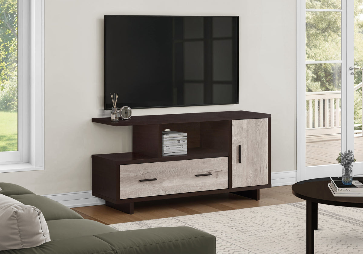 Ivy Espresso & Taupe Reclaimed Wood-Look TV Stand | Ortholuxe Home
