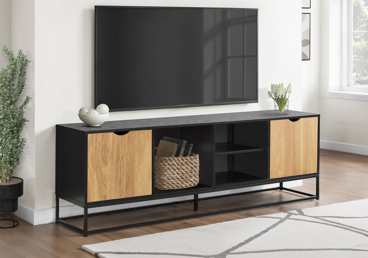 Linden Black & Metal TV Stand with 2 Doors | Ortholuxe Home
