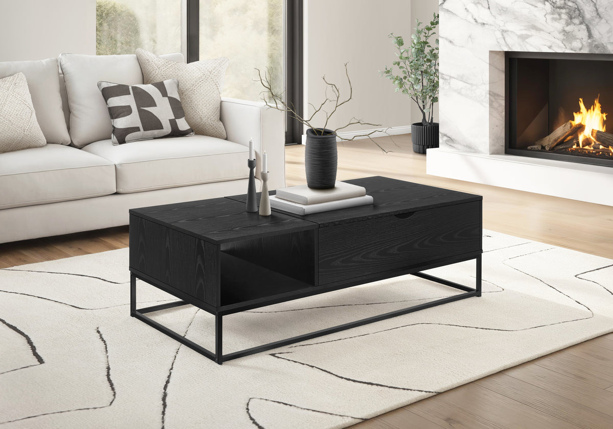 Linden Lift- Black & Black Metal Coffee Table | Ortholuxe Home