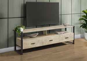 Oakley Cream Stone & Black Metal TV Stand | Ortholuxe Home