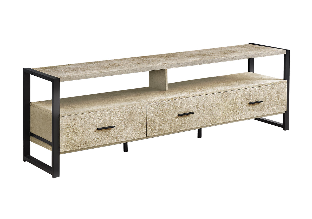Oakley Cream Stone & Black Metal TV Stand | Ortholuxe Home - Photo 2