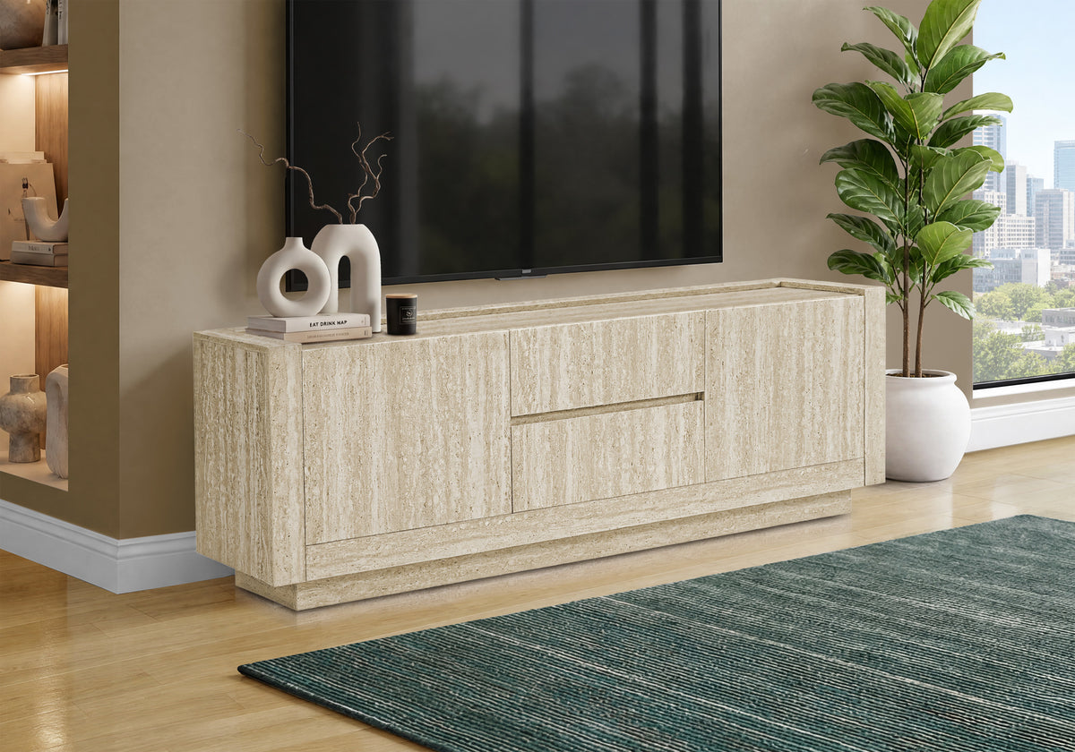 Clover Travertine Stone TV Stand | Ortholuxe Home