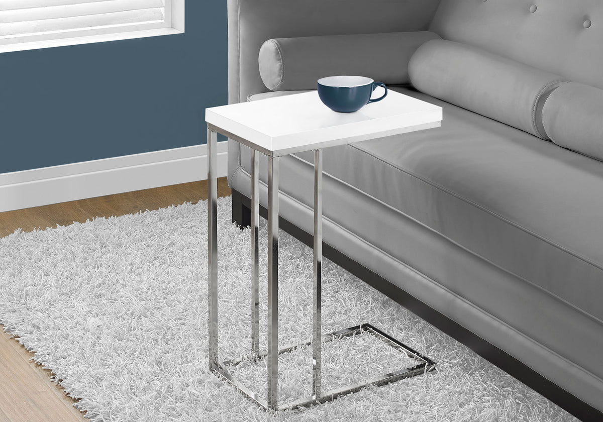 Fern Glossy White Accent Table with Chrome Metal | Ortholuxe Home